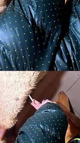 Green Downjacket Tease Smoking, Humiliation & Messy Cum Play