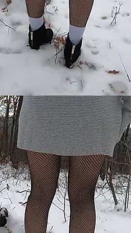 Sexy Winter Brunette Bunny Play Outdoor, It's Too Hot to Be Cold!