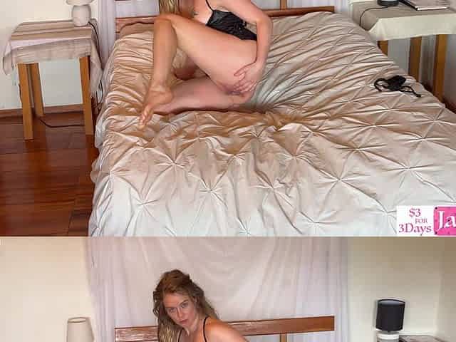Horny girlfriend fingering, rubbing clit and self pleasuring in bedroom