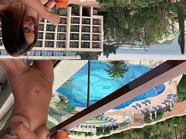 Monika Fox Bare Having Breakfast On Hotel Balcony