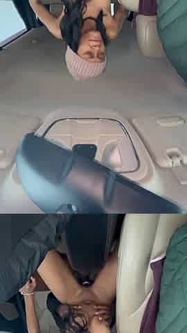 Ebony taking bbc in the back seat of van