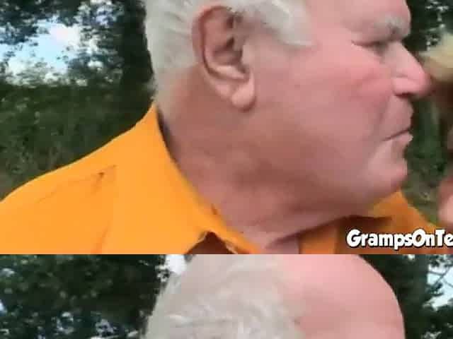 Teen joins in oldies threesome in outdoor sex romp