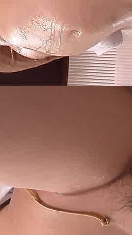 A Blindfolded and Half Naked Asian Girl Is Oiled up Before Becoming a Cum Dump