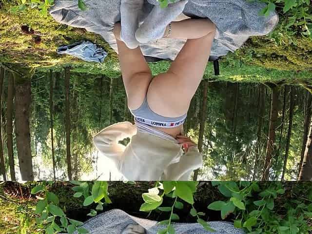 European golden-haired rides wang with her booty in the forrest