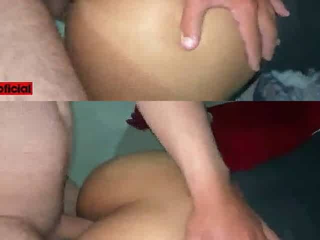 Brunette hair anal-act of love taking a dong inside her little butt.