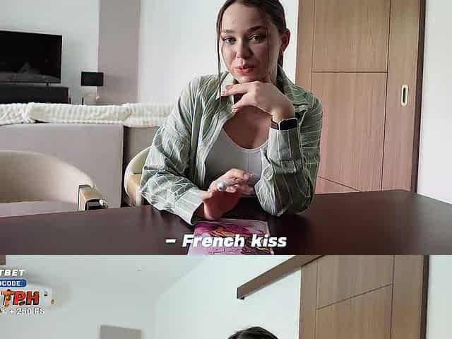 Youthful French Teacher, Teaches Real French Giving a kiss. Banged a Student on the Table