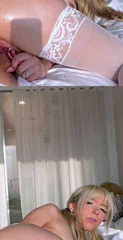 Blonde teen in stockings samora storm solo playing