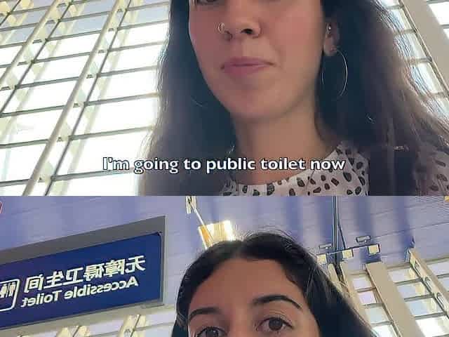 Eager CUMWALK in Large AIRPORT Full of People Risky Public Oral