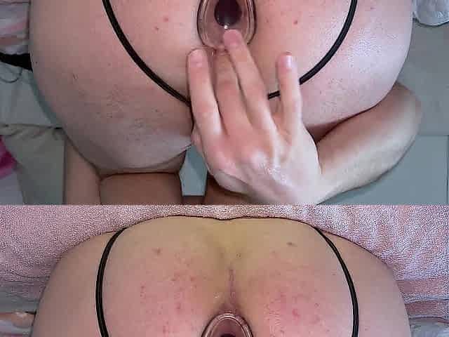 Aged Large Booty with Petite Dong Solo Gaping Masturbates Anally at Home Peeing in Belt