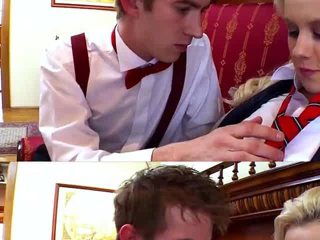 Blonde student gets caught watching porn
