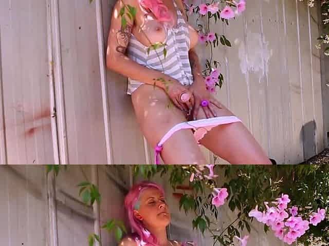 Tattooed pink haired solo hottie