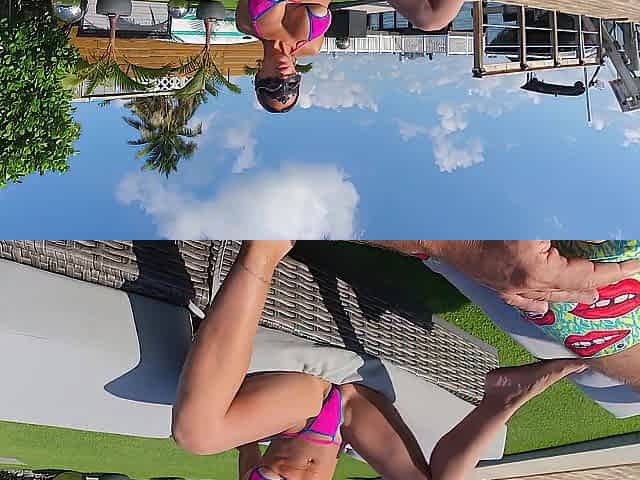SEXY step-mamma needs aid by the pool