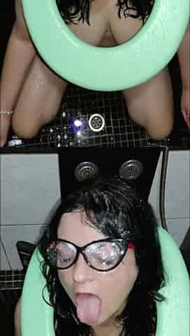 Kinky Mature cum eating on a shower