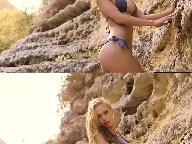 Big boobs skinny MILF strips outdoors