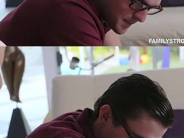 Cute stepsis blows stepbrother on bed