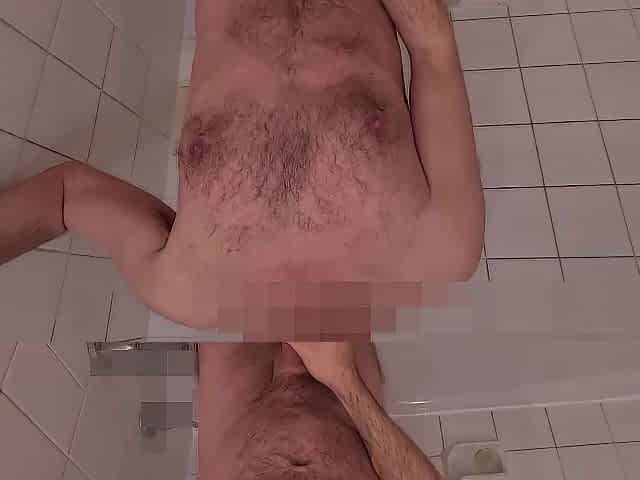 Dad wank in shower. Soapy, unshaved, grooming, Voyeur webcam.