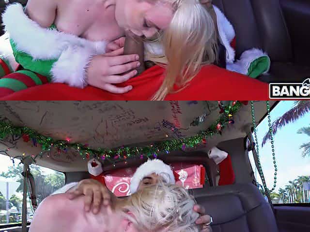 Xmas girl Maddie Winters gives a damn good blowjob to Santa