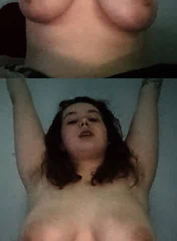 Busty curly brunette with big boobs fucks on couch