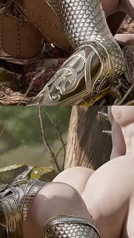 Big Booty 3D Brunette in Shiny Armour Riding Cock and Doggie