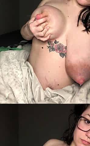 Busty curly brunette with big boobs fucks on couch