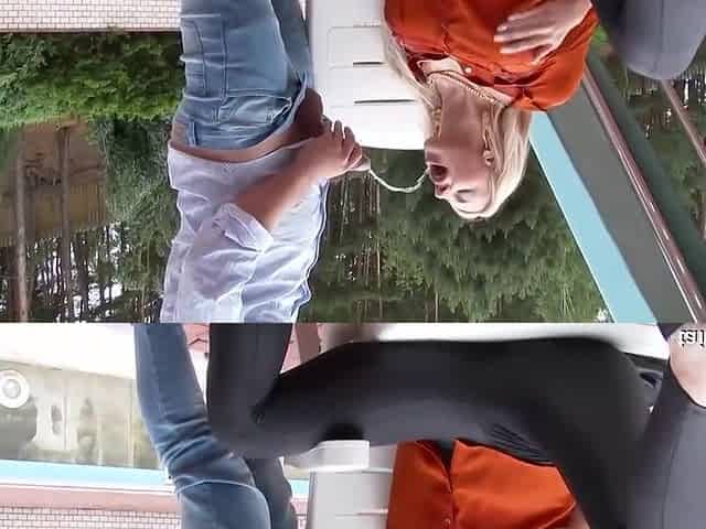 Filthy rich blonde is having casual sex in the backyard, with a much younger guy