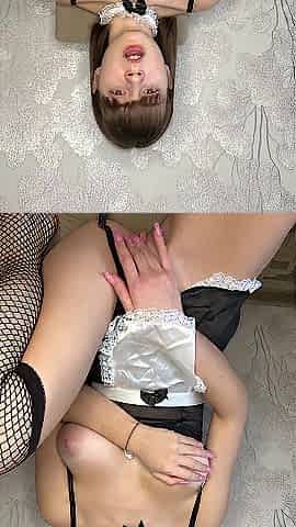 teen maid playing with moist vagina and large boobs, let's meet on OF