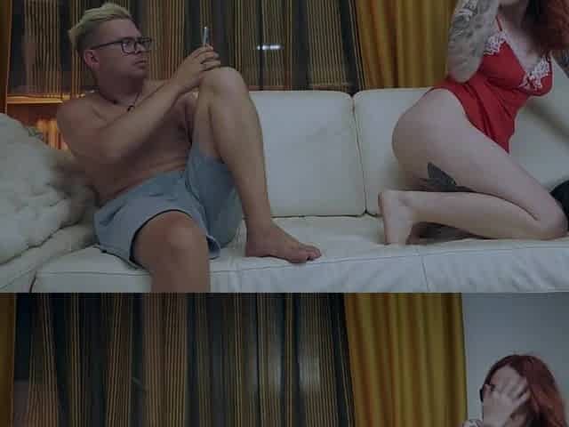 During the time that Daddy Was Away Redhead Stepmom Got Screwed Hard on the Living Room Bed