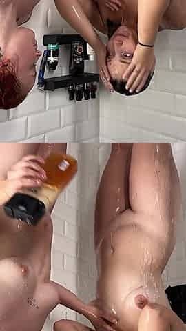 Candid Lesbian Shower Play with Powerful Pee!
