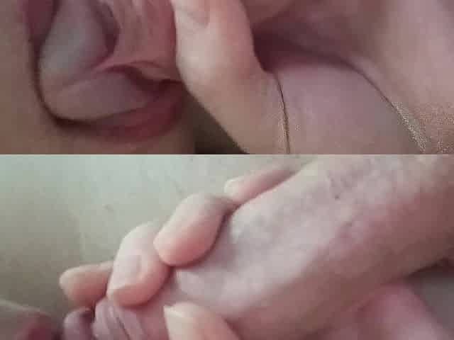 Sucking large femboy shlong until it cum on face covering her lips