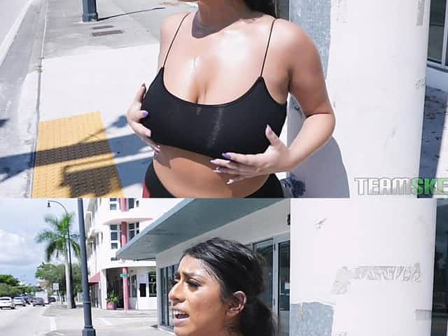 Busty petite Latina Violet Myers cum sprayed all over her huge tits