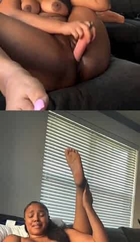 Sexually excited black honey screwing snatch with sex tool