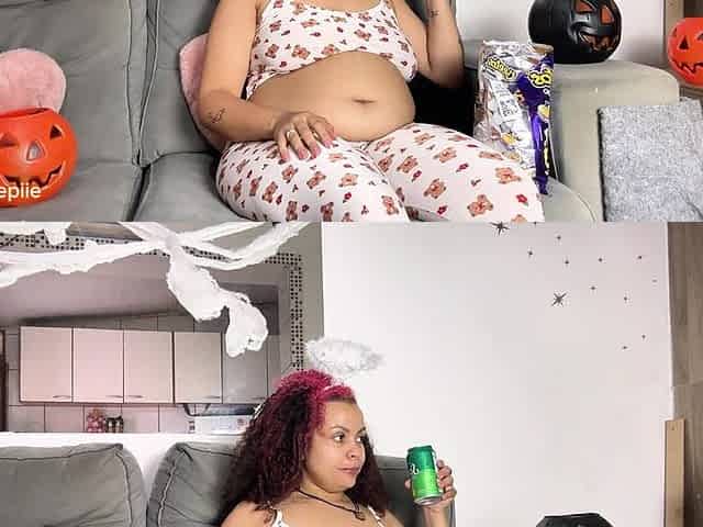 Chubby Ebony Halloween Movie Night with Farts and Burps
