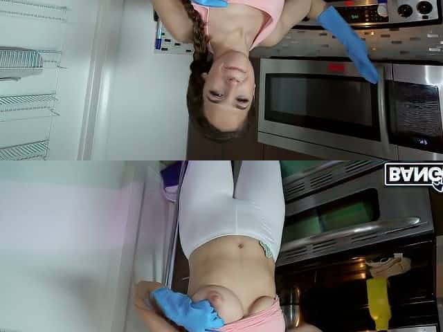 After cleaning the house kinky GF Annika Eve rides firm cock on the floor