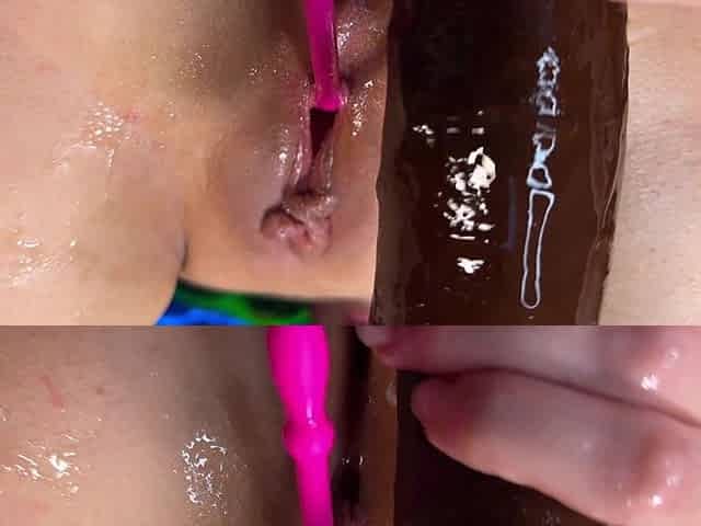 Close-up Double Penetration with Squirt in Your Face