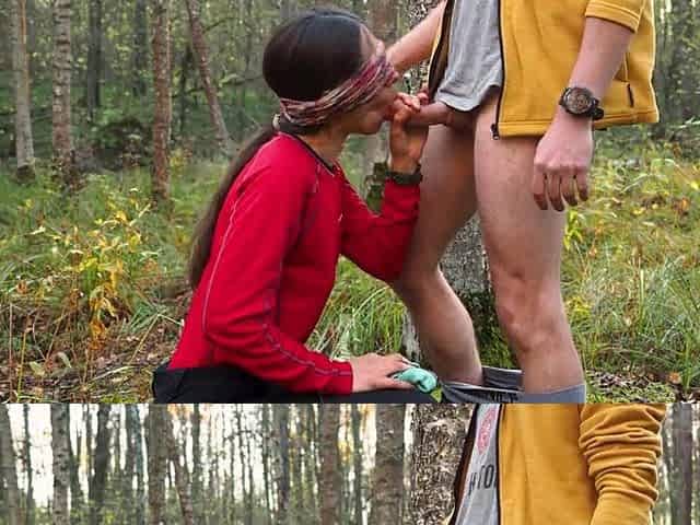 Amateur pair making love in an autumn forest