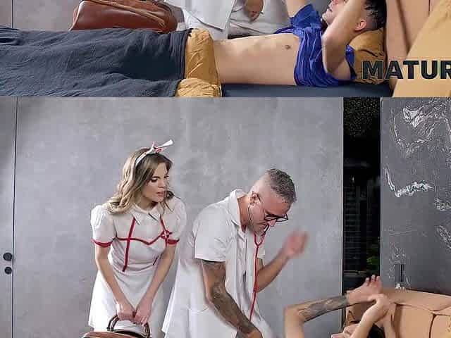 MATURE4K. Nurse is doing a naughty favour on her patient. Hot sex with Valentina Love
