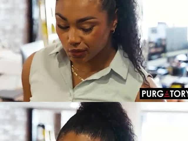 Charming black honey sucks her coworkers wang in the office