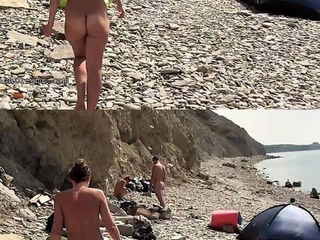 Morning beach nudity caught on by beach hidden cam
