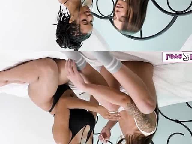 Breasty black grabs small gfs head during the time that that babe's snatch licked