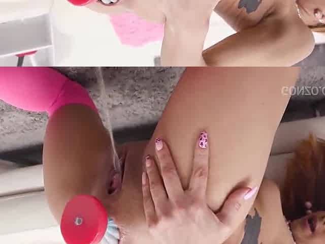 Office gal takes full triple vagina ride with overflowing joy