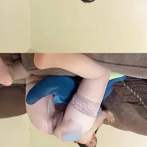 hot blue suit open up snatch on the bed