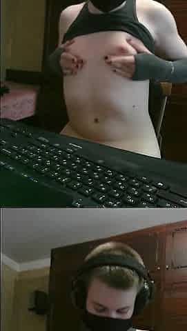 cute transgirl plays with her tiny boobs