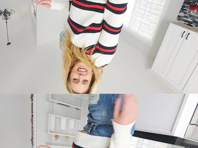 Blonde MILF housewife Sasha strips and exposes her round ass