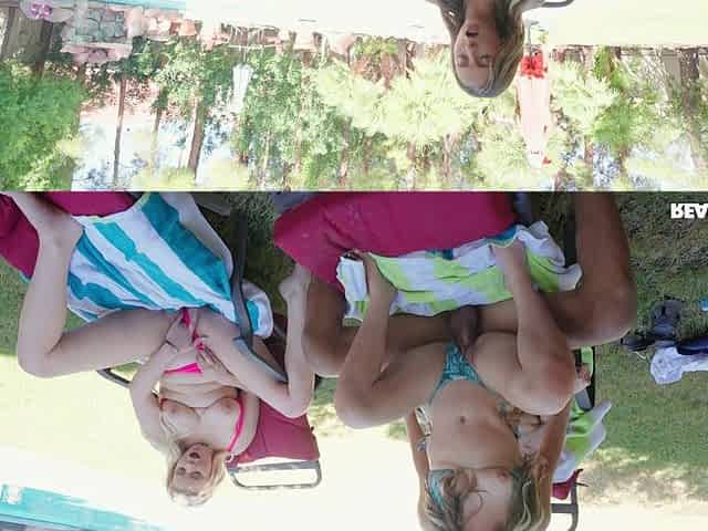 Macy Meadows and Heather Honey fuck and suck black cock poolside