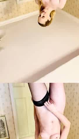 Mature blonde in stockings dildos her sweet cunt