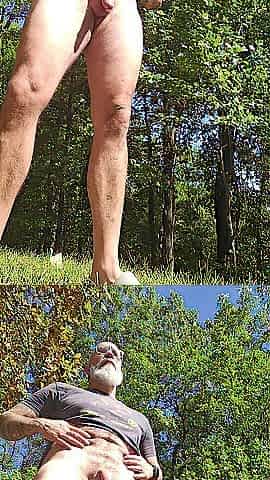 Hung, bushy, tattooed dad pissing in public