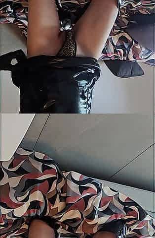 Lola sissy wearing ebony latex and ebony boots cumming on the sofa