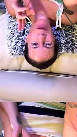 Horny brunette amateur milf solo pussy toying show on couch