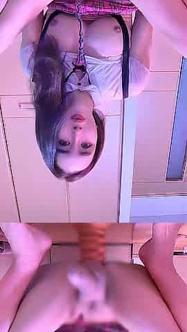 TS Western Schoolgirl Rides Massive Triangular Vibrator