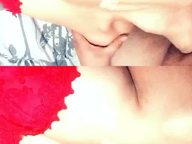 Brunette with big boobs gives a blowjob